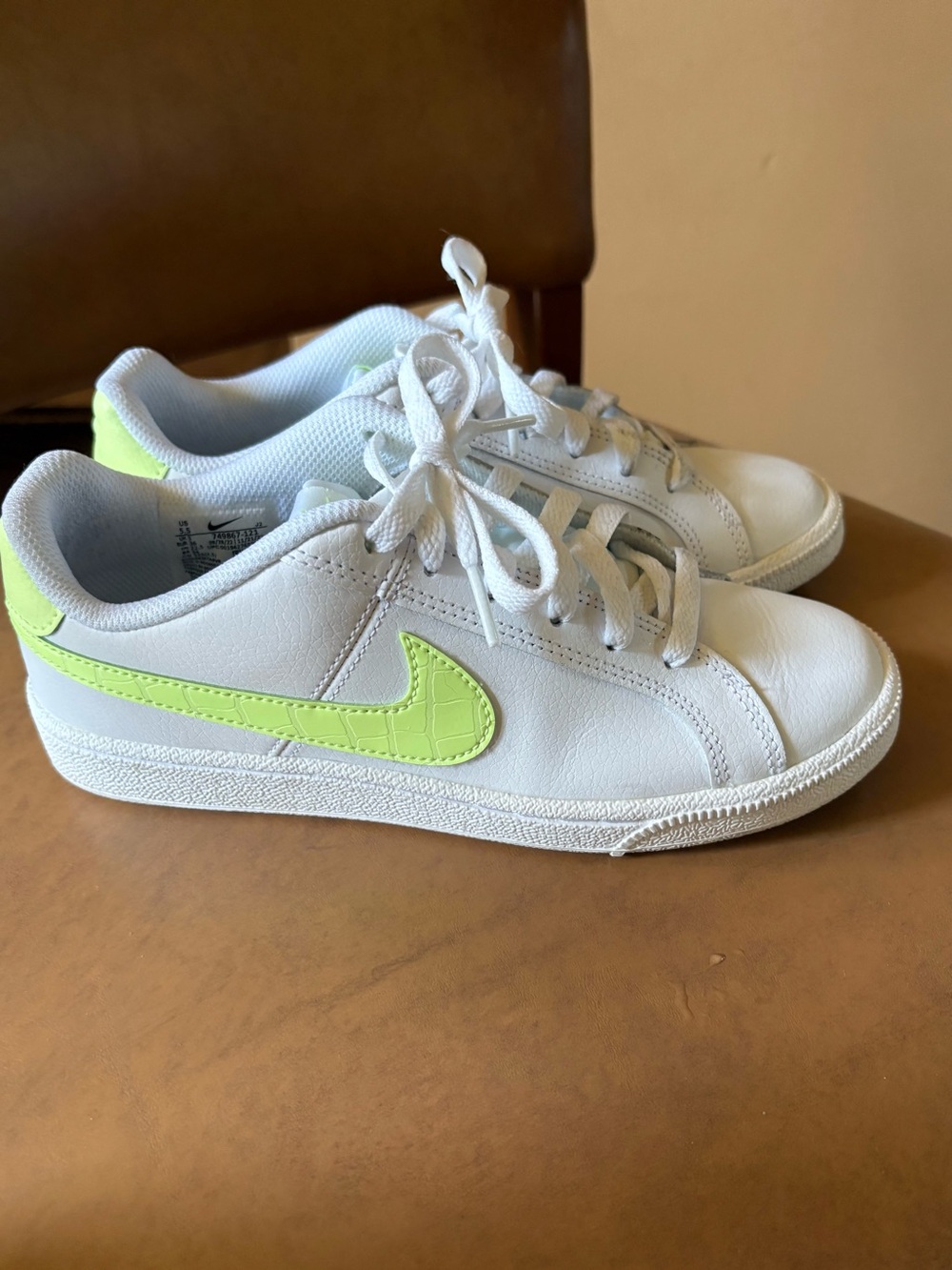 Nike White Sneakers with Neon Yellow-Green Swoosh